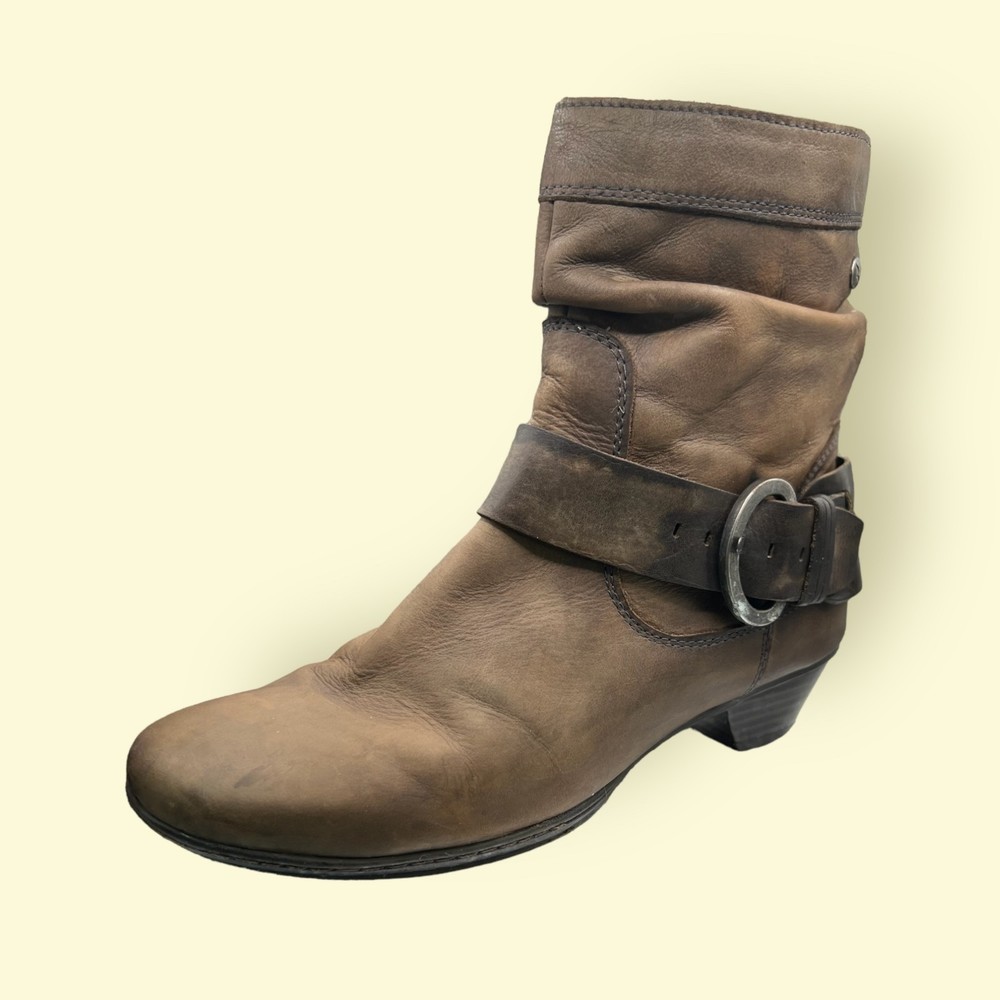 Pikolinos Slouchy Gray/Brown Wash Sz 38/7.5 Heeled Booties Buckle